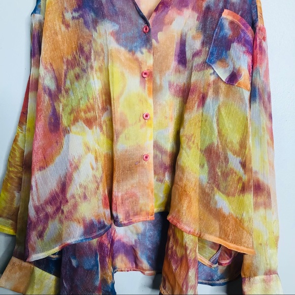 UNIF watercolor cold shoulder button up top - Picture 3 of 11